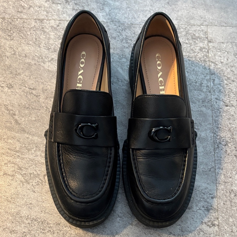 Coach Women's Black Leather Slip-On Loafers